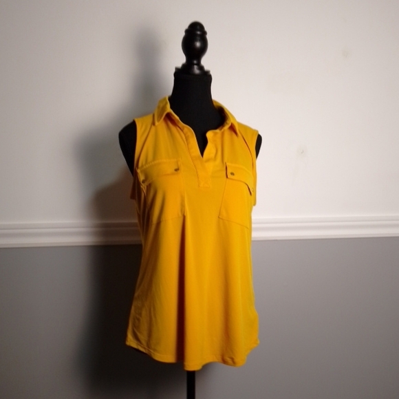 Jones new york sleeveless top collar Yellow Size Medium Lightweight Professional - Picture 1 of 7